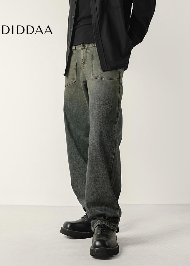 Blue Nano Gradient Heavy Wash Loose Straight Jeans - Men’s Jeans