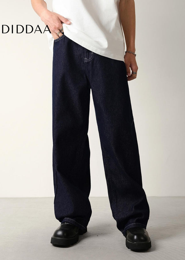 Blue Natural Drape Wide-Leg Jeans Men’s Casual Pants - Men’s Jeans