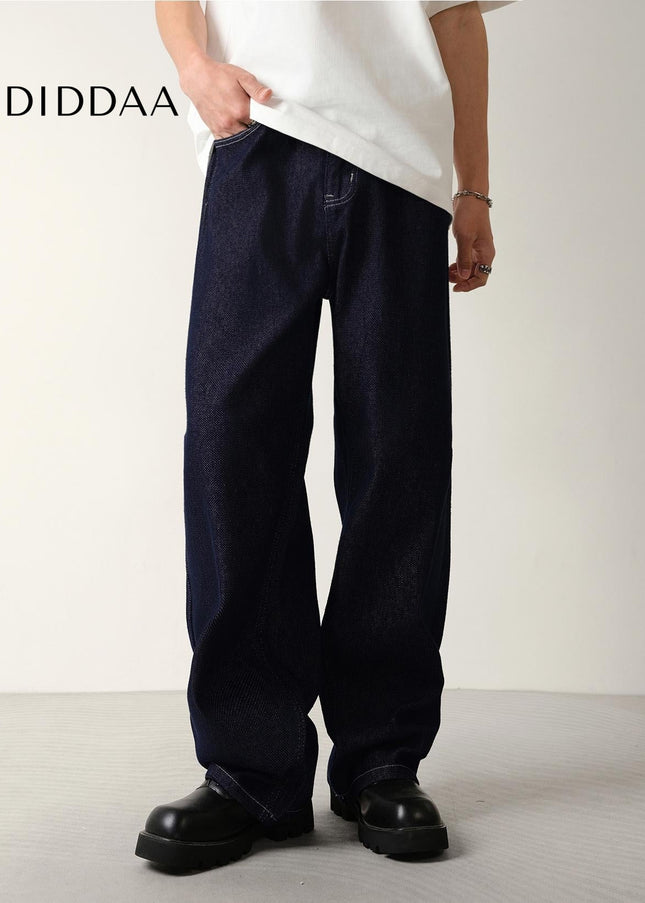 Blue Natural Drape Wide-Leg Jeans Men’s Casual Pants - Men’s Jeans