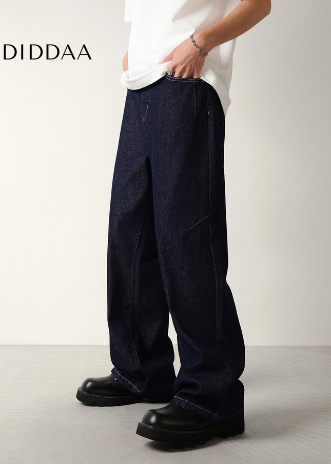 Blue Natural Drape Wide-Leg Jeans Men’s Casual Pants - Men’s Jeans