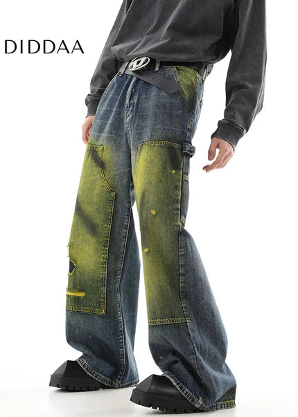 Blue Niche Design Loose Wide Leg Hip-Hop Jeans - Men’s Jeans