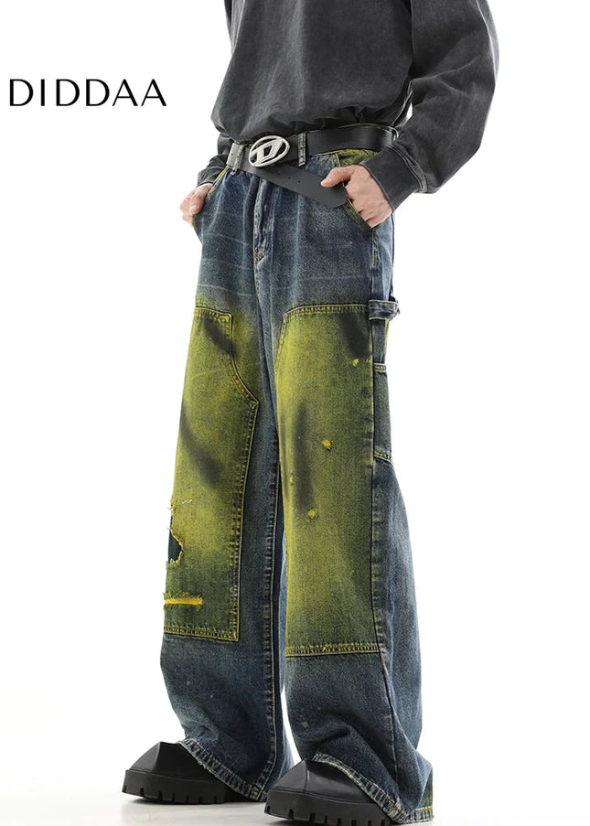 Blue Niche Design Loose Wide Leg Hip-Hop Jeans - Men’s Jeans