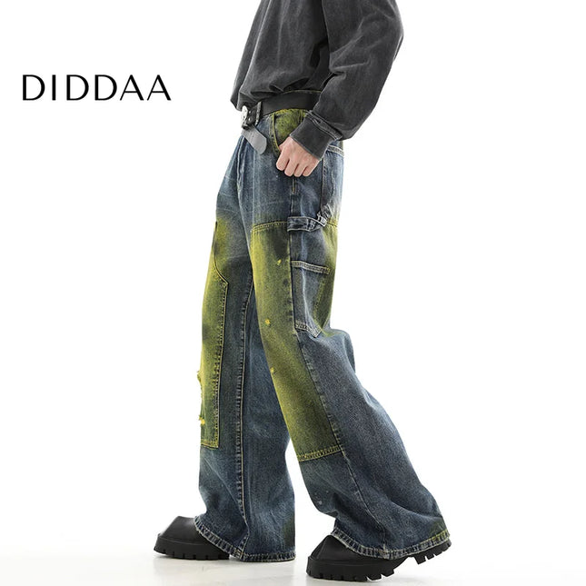 Blue Niche Design Loose Wide Leg Hip-Hop Jeans - S / Vintage Blue - Men’s Jeans