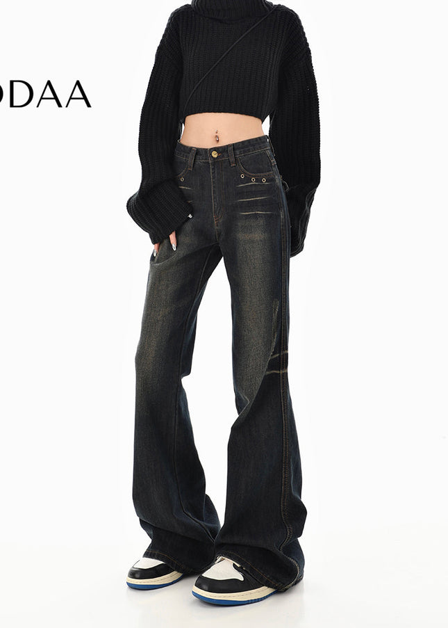 Blue Niche Slim Retro Bootcut Jeans for Women - S / Dark Grey - Women’s Jeans