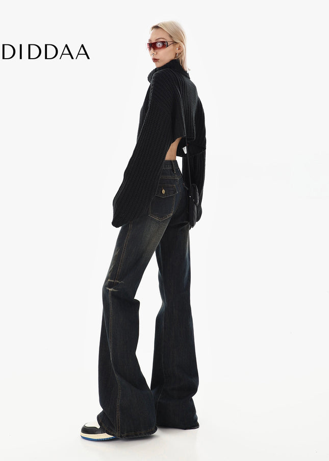 Blue Niche Slim Retro Bootcut Jeans for Women - Women’s Jeans