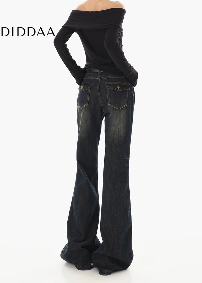 Blue Niche Slim Retro Bootcut Jeans for Women - Women’s Jeans