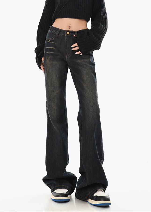 Blue Niche Slim Retro Bootcut Jeans for Women - Women’s Jeans