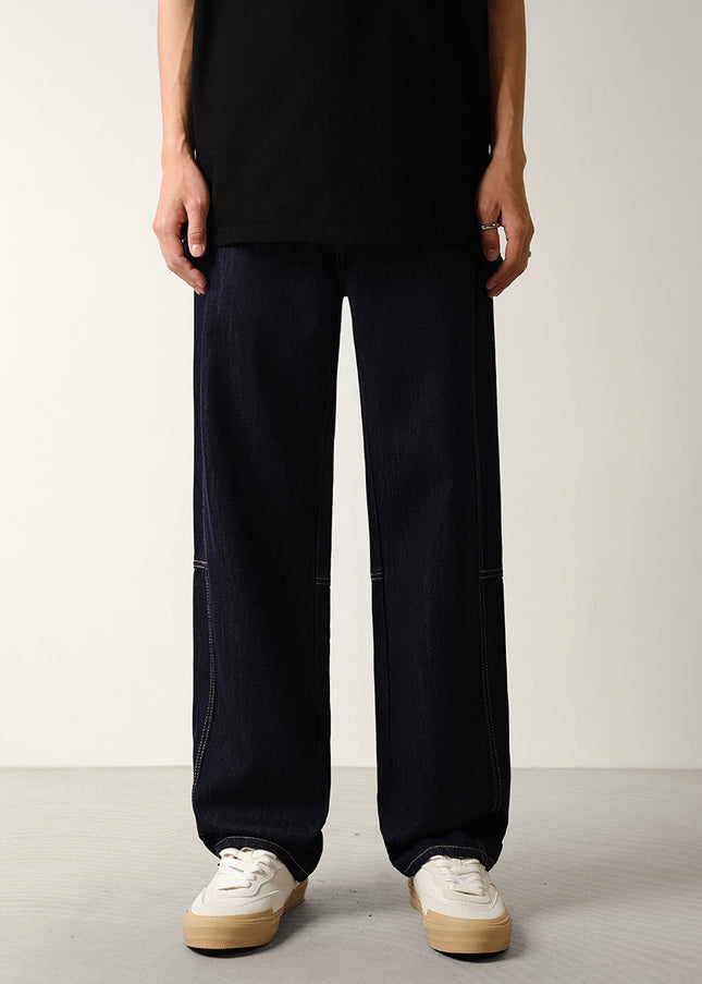 Blue Non-Fade Loose Drape Straight-Leg Jeans - 28 / Dark Blue - Men’s Jeans