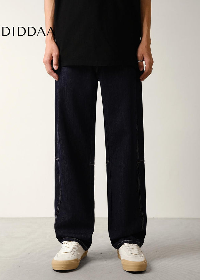 Blue Non-Fade Loose Drape Straight-Leg Jeans - Men’s Jeans