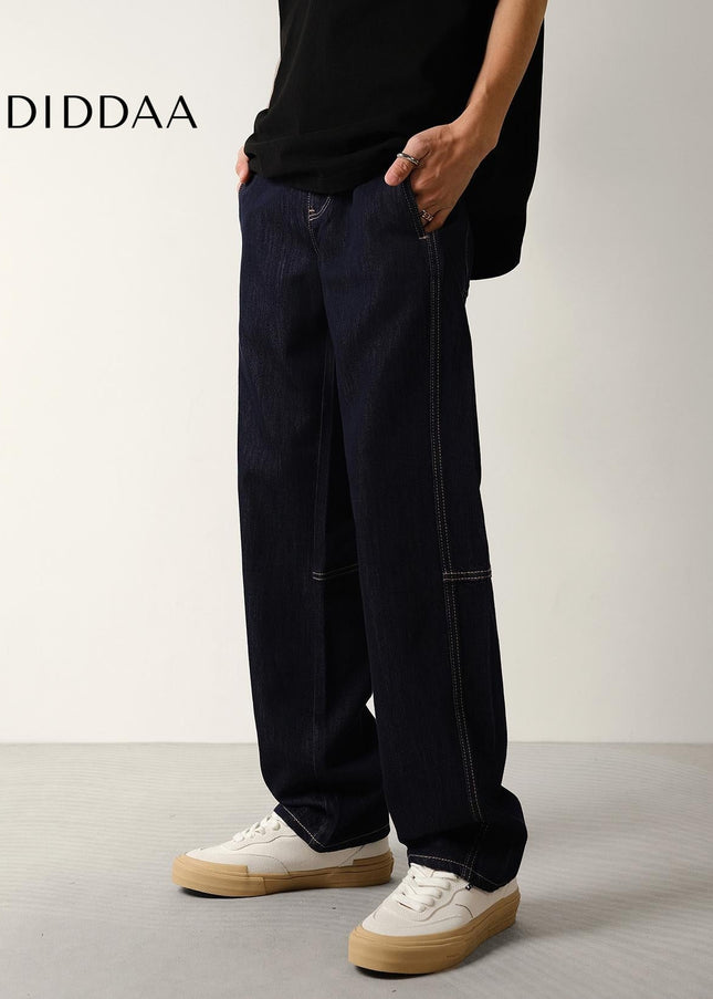 Blue Non-Fade Loose Drape Straight-Leg Jeans - Men’s Jeans