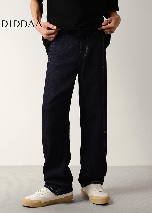 Blue Non-Fade Loose Drape Straight-Leg Jeans - Men’s Jeans