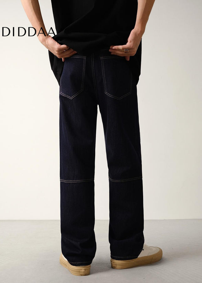 Blue Non-Fade Loose Drape Straight-Leg Jeans - Men’s Jeans