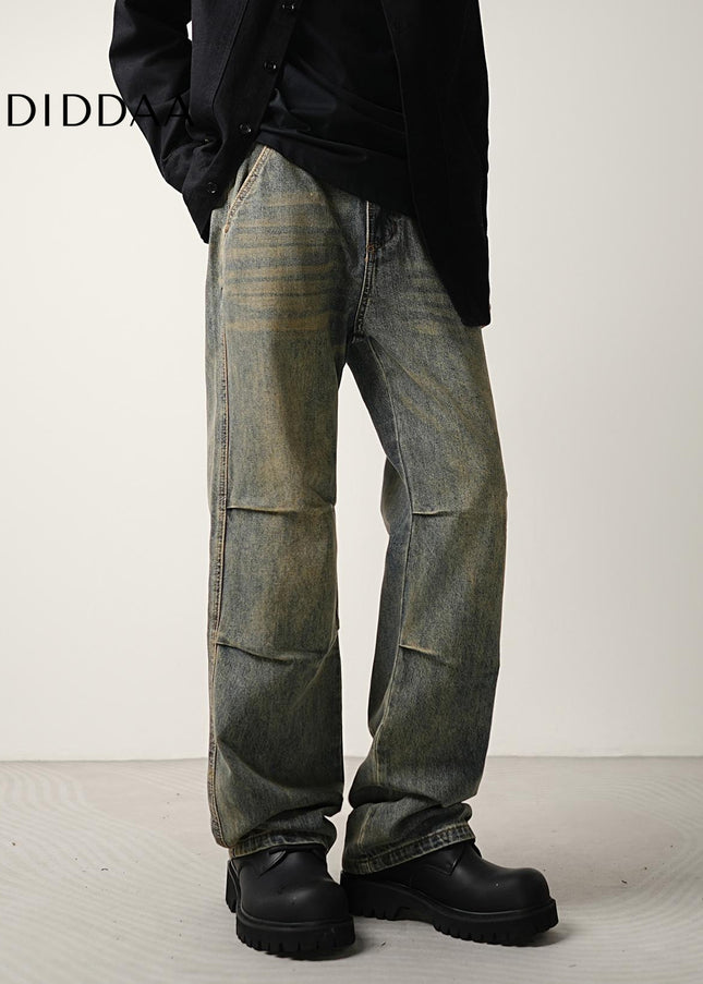 Blue Nostalgic Wash Double Pleated Flared Jeans - Men’s Jeans