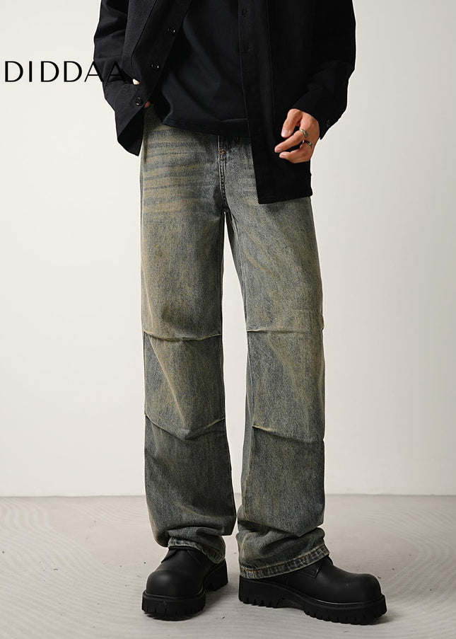 Blue Nostalgic Wash Double Pleated Flared Jeans - Men’s Jeans