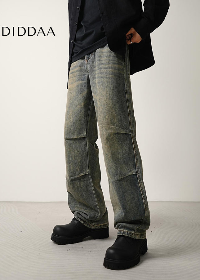 Blue Nostalgic Wash Double Pleated Flared Jeans - Men’s Jeans