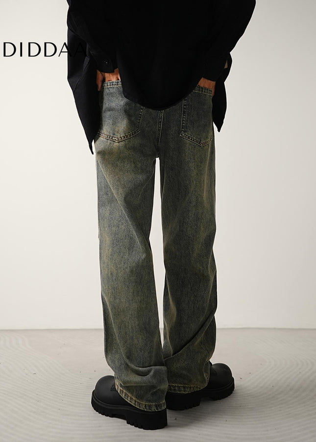 Blue Nostalgic Wash Double Pleated Flared Jeans - Men’s Jeans