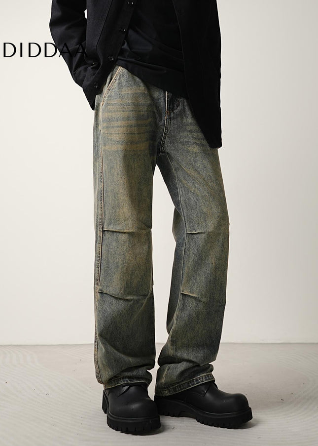 Blue Nostalgic Wash Double Pleated Flared Jeans - Men’s Jeans