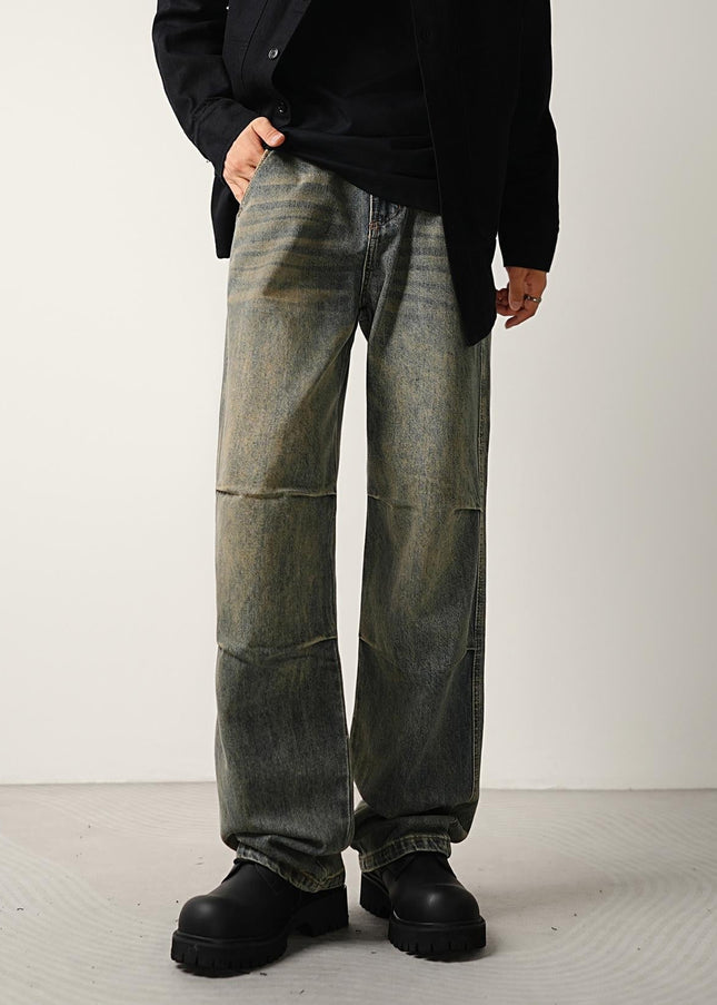 Blue Nostalgic Wash Double Pleated Flared Jeans - Men’s Jeans