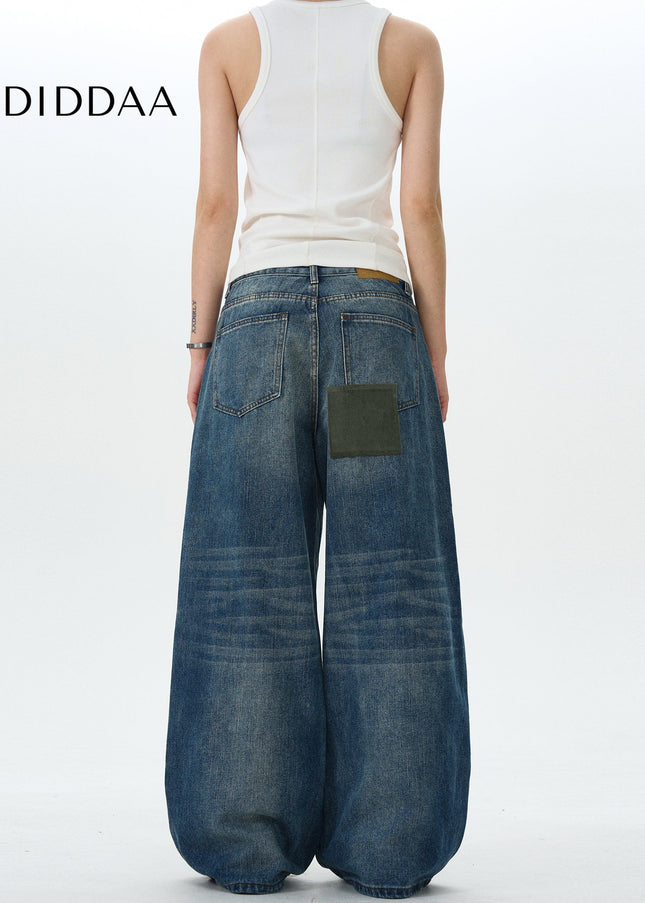 Blue Patch Wash Loose Fit Jeans for Men and Women - Men’s Jeans