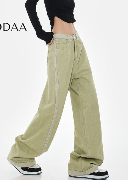 Blue Patchwork Design Loose Wide-Leg Jeans - S / Green - Women’s Jeans