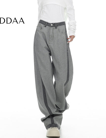 Blue Patchwork Design Loose Wide-Leg Jeans - S / Grey - Women’s Jeans