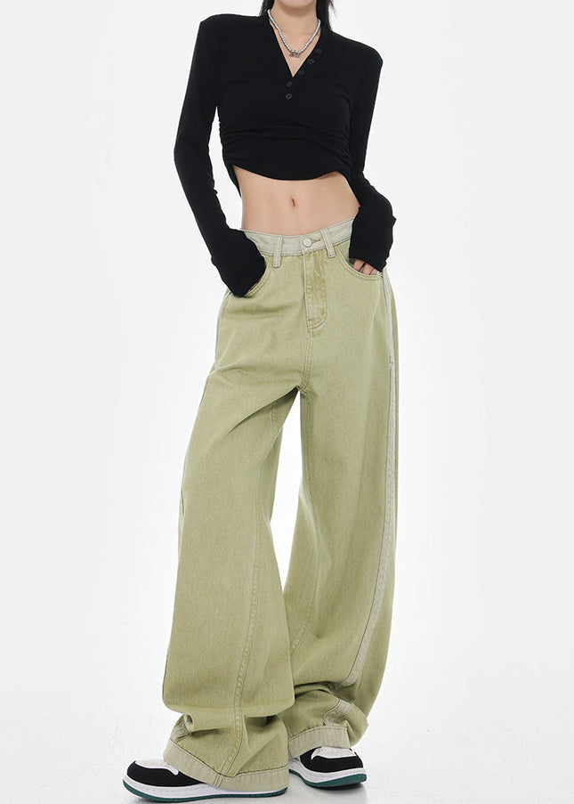 Blue Patchwork Design Loose Wide-Leg Jeans - Women’s Jeans