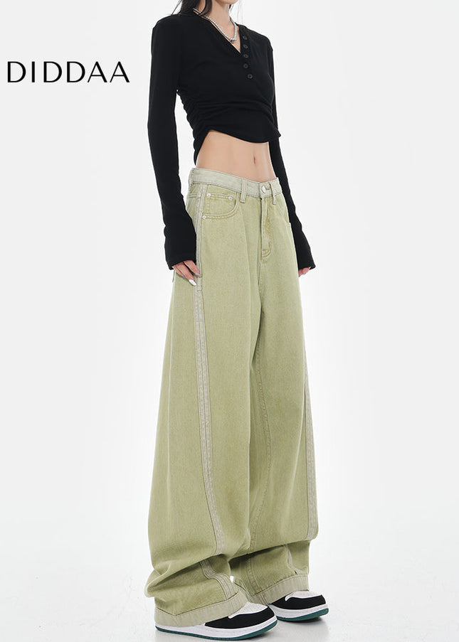 Blue Patchwork Design Loose Wide-Leg Jeans - Women’s Jeans