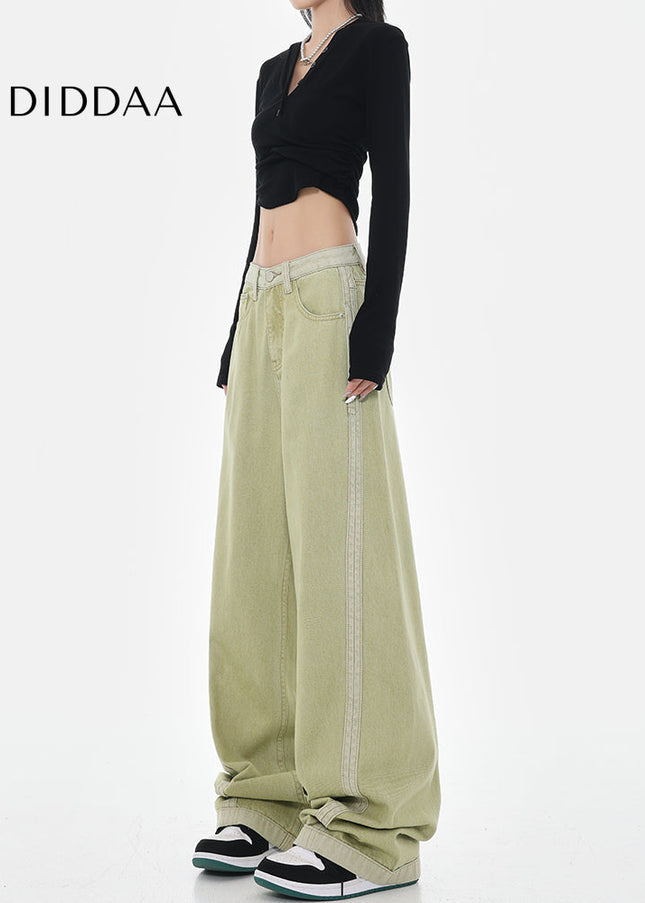 Blue Patchwork Design Loose Wide-Leg Jeans - Women’s Jeans