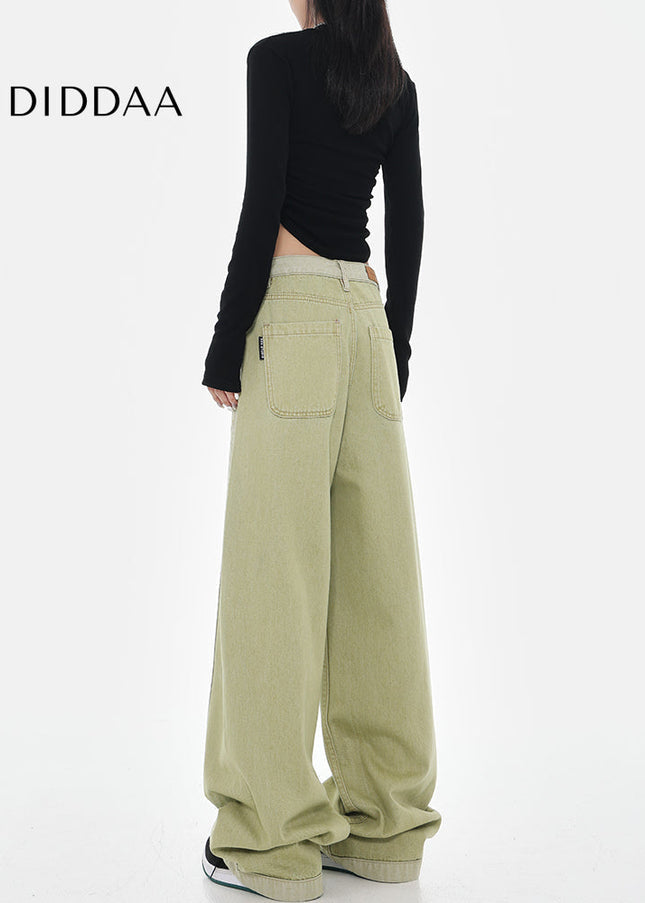 Blue Patchwork Design Loose Wide-Leg Jeans - Women’s Jeans