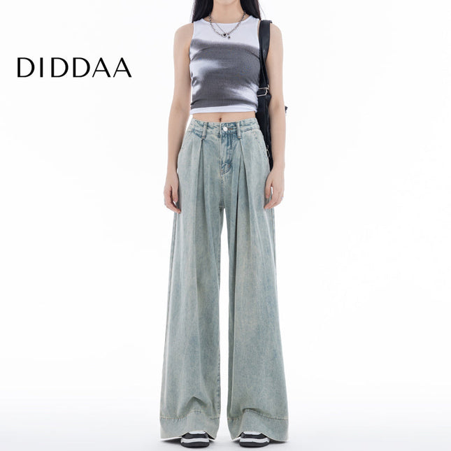 Blue Pleated Loose Fit American Straight-Leg Jeans - XS / Light Blue - Women’s Jeans