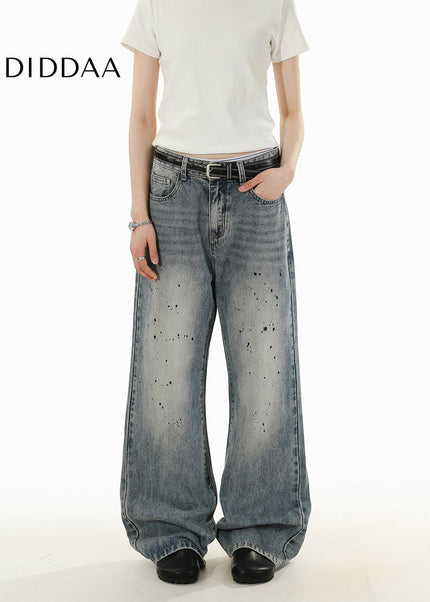 Blue Premium Straight-Leg Splash Jeans for Men and Women - Men’s Jeans