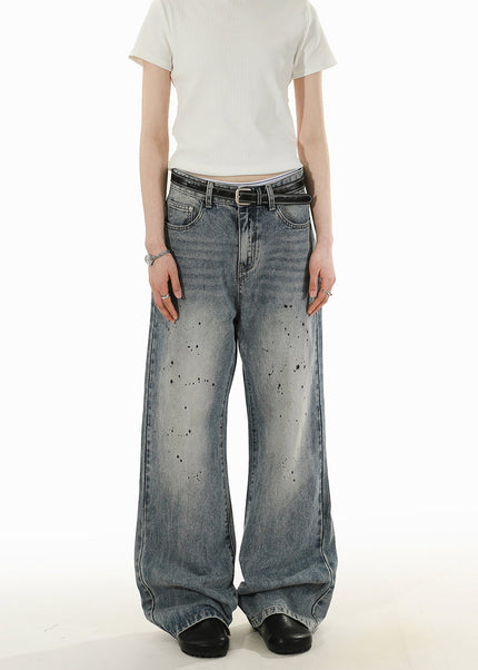 Blue Premium Straight-Leg Splash Jeans for Men and Women - Men’s Jeans