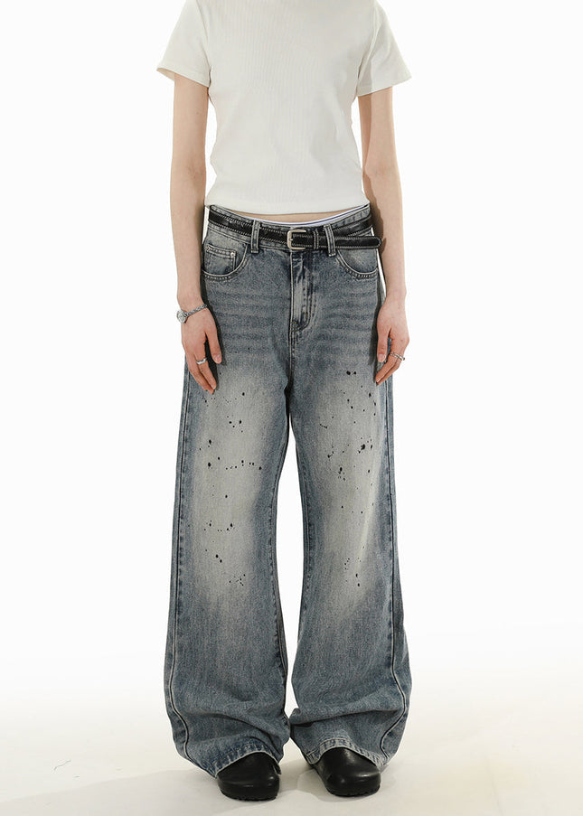 Blue Premium Straight-Leg Splash Jeans for Men and Women - Men’s Jeans