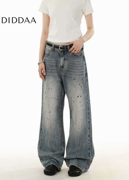 Blue Premium Straight-Leg Splash Jeans for Men and Women - Men’s Jeans