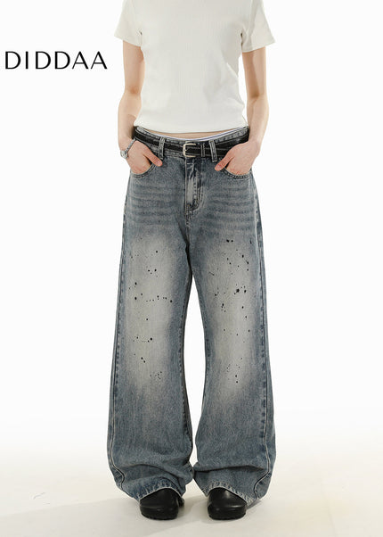 Blue Premium Straight-Leg Splash Jeans for Men and Women - Men’s Jeans