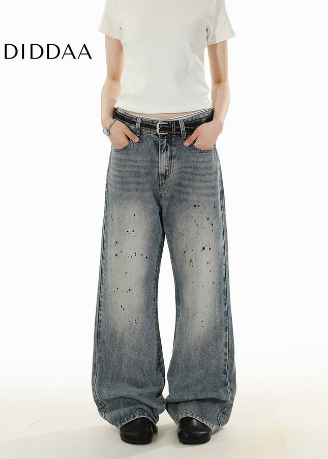 Blue Premium Straight-Leg Splash Jeans for Men and Women - Men’s Jeans