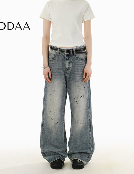 Blue Premium Straight-Leg Splash Jeans for Men and Women - S / Mid Blue - Men’s Jeans