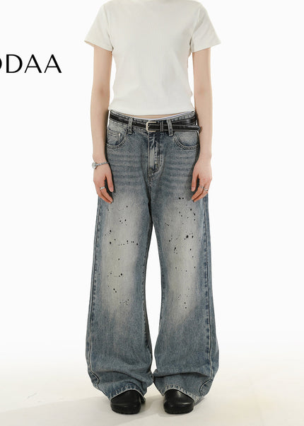 Blue Premium Straight-Leg Splash Jeans for Men and Women - S / Mid Blue - Men’s Jeans