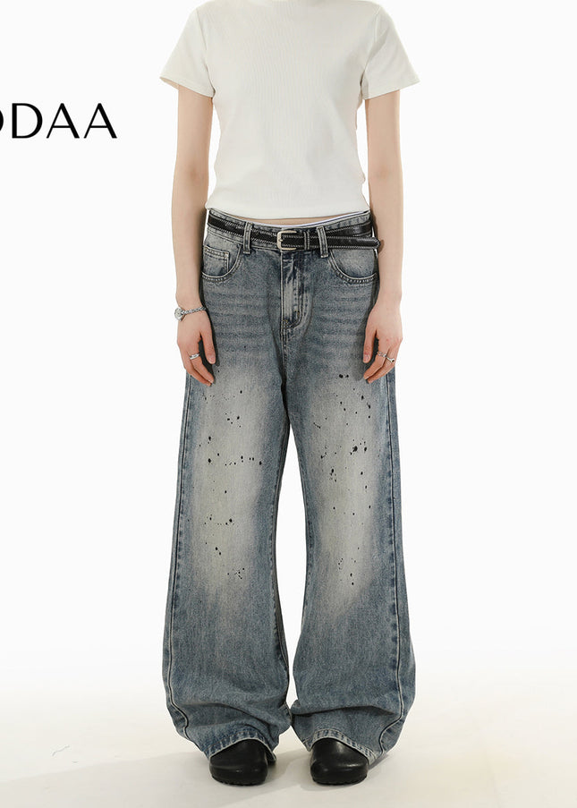 Blue Premium Straight-Leg Splash Jeans for Men and Women - S / Mid Blue - Men’s Jeans