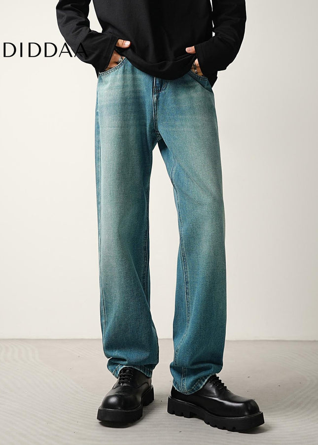 Blue Premium Stretch Loose Drap Straight-Leg Jeans - Men’s Jeans
