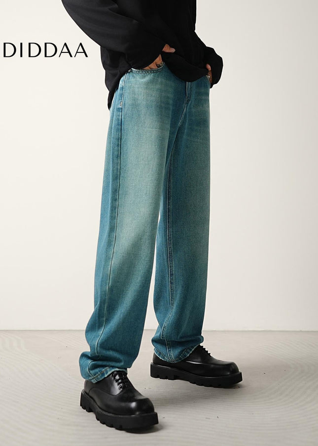 Blue Premium Stretch Loose Drap Straight-Leg Jeans - Men’s Jeans