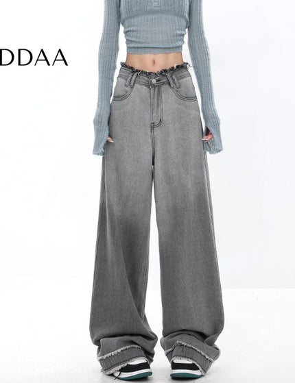 Blue Raw Edge Retro Gradient Wide-Leg Jeans - S / Grey - Women’s Jeans