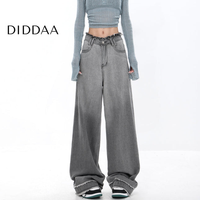 Blue Raw Edge Retro Gradient Wide-Leg Jeans - S / Grey - Women’s Jeans