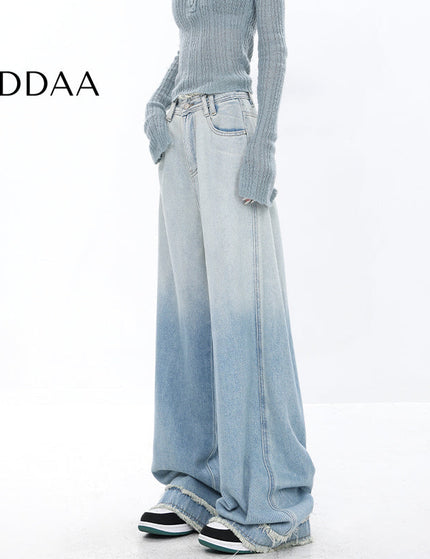 Blue Raw Edge Retro Gradient Wide-Leg Jeans - S / Light Blue - Women’s Jeans