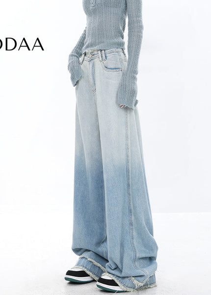 Blue Raw Edge Retro Gradient Wide-Leg Jeans - S / Light Blue - Women’s Jeans