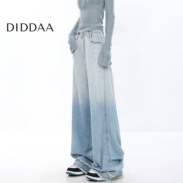 Blue Raw Edge Retro Gradient Wide-Leg Jeans - S / Light Blue - Women’s Jeans