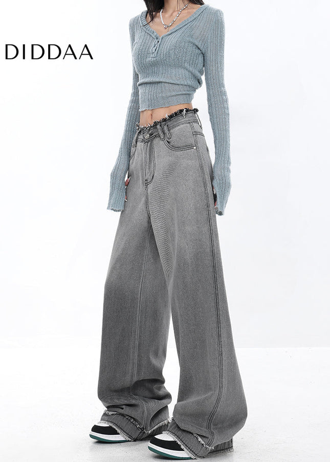 Blue Raw Edge Retro Gradient Wide-Leg Jeans - Women’s Jeans