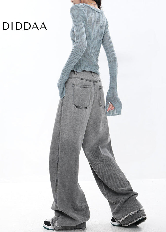 Blue Raw Edge Retro Gradient Wide-Leg Jeans - Women’s Jeans