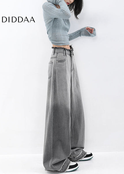Blue Raw Edge Retro Gradient Wide-Leg Jeans - Women’s Jeans
