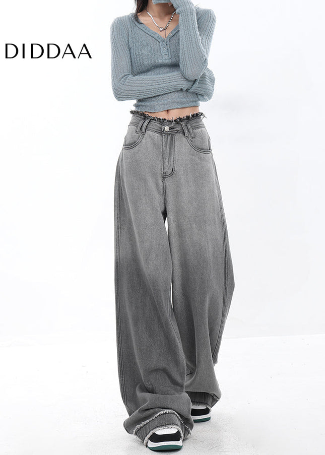 Blue Raw Edge Retro Gradient Wide-Leg Jeans - Women’s Jeans